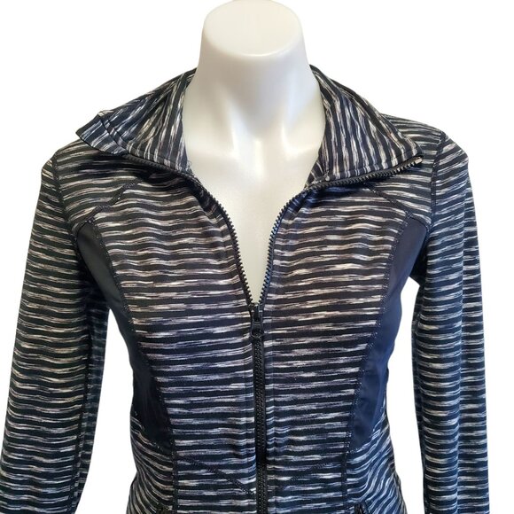 Zella Women Black White Striped Mesh Vented Breathable Athleisure ZipUp Jacket S - Picture 3 of 14